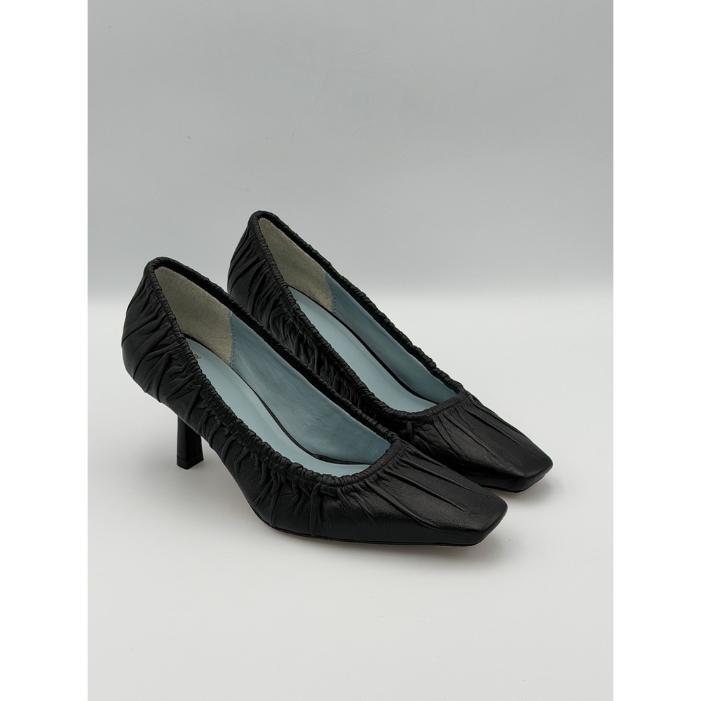 Frances Valentine Britta Ruched Leather Square Toe Pumps Women's Size 7B NEW